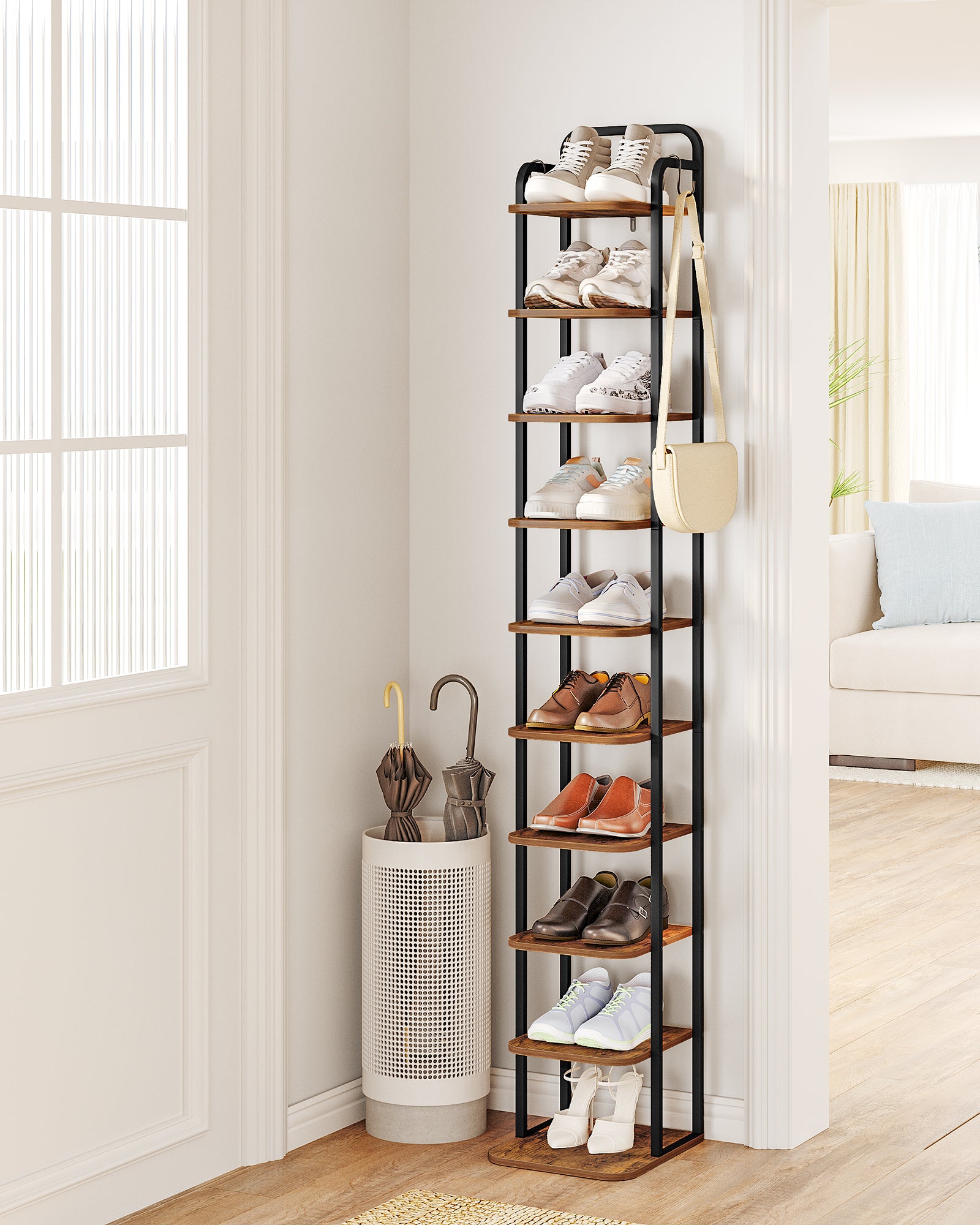 HEXCELEN Adjustable Shoe Rack - Space-Saving Shoe Tower for Small