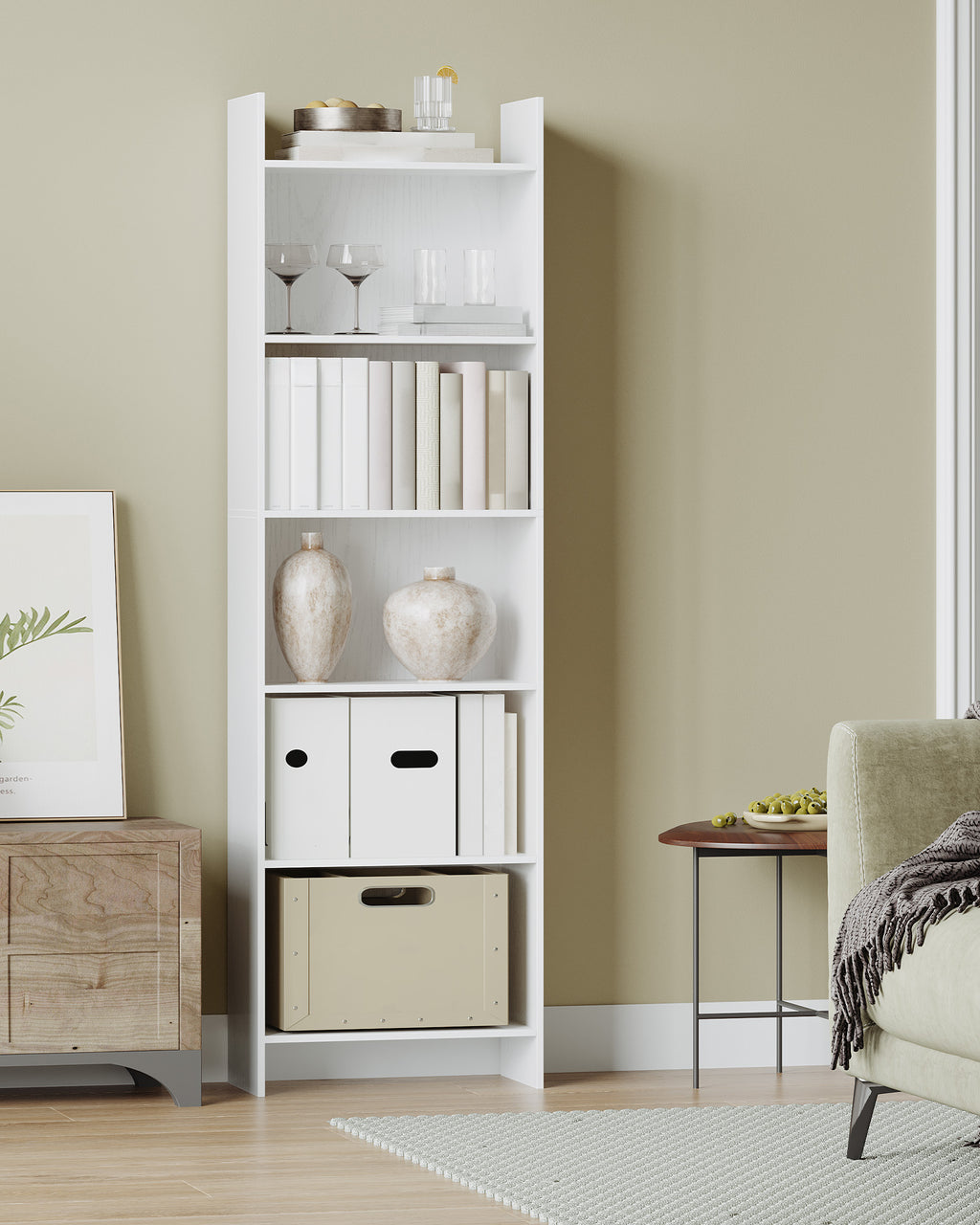 Hzuaneri 6-Cube Room Divider Bookcase, 24 x 48 x 170 cm Open Shelf for Living Room, Study, Office, White