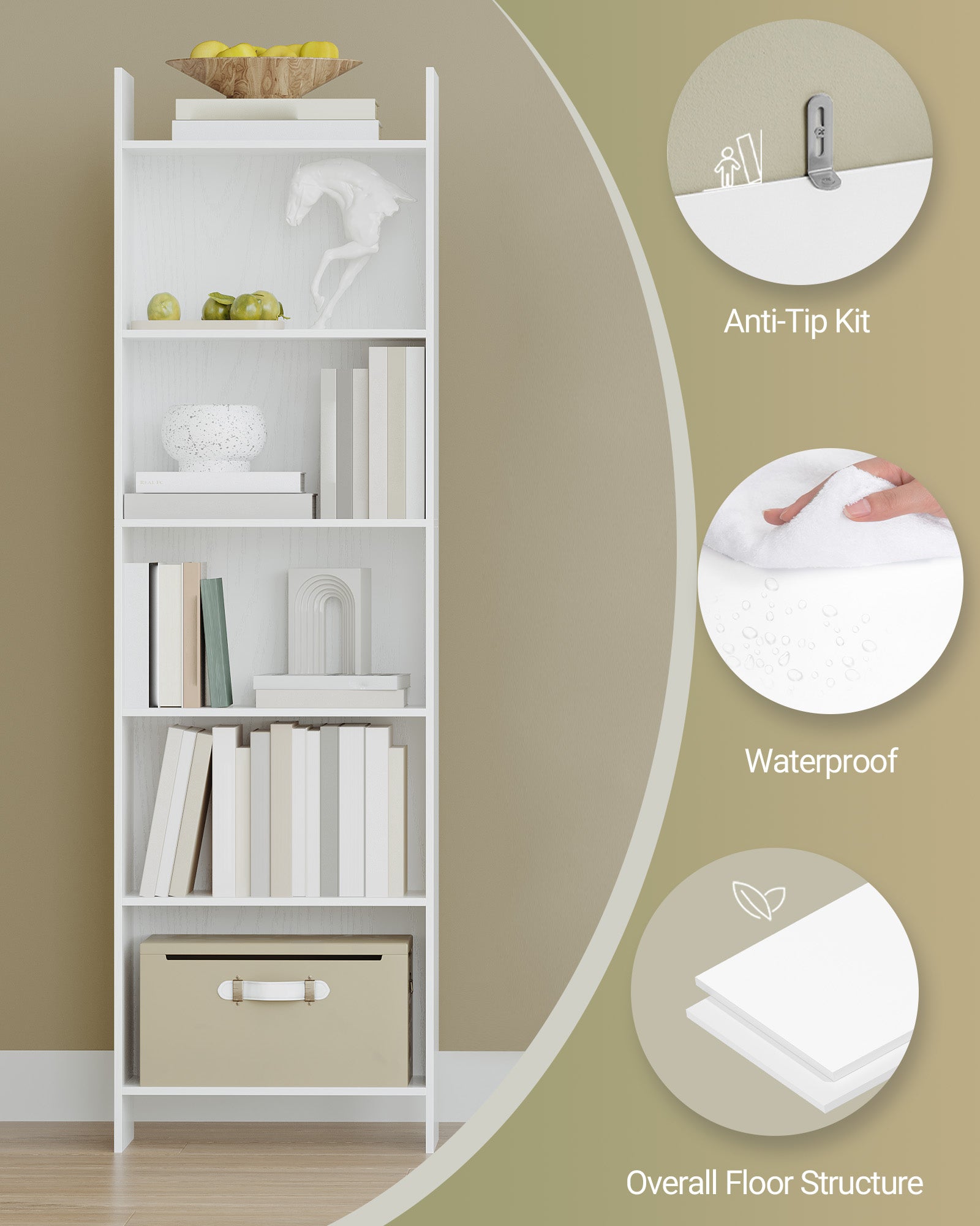 6-Tier Bookshelf, 66.9" Tall Standing Bookcase, Multi-Purpose Display & Storage Unit, Corner Shelf for Home Office, Living Room, or Bedroom