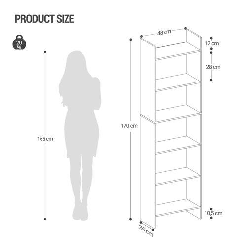 Hzuaneri 6-Cube Room Divider Bookcase, 24 x 48 x 170 cm Open Shelf for Living Room, Study, Office, White