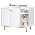 Hzuaneri Cat Litter Box Enclosure Enclosed, Hidden Litter Box Cabinet Furniture with Storage, White and Gold