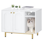 Hzuaneri Cat Litter Box Enclosure Enclosed, Hidden Litter Box Cabinet Furniture with Storage, White and Gold