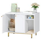 Hzuaneri Cat Litter Box Enclosure Enclosed, Hidden Litter Box Cabinet Furniture with Storage, White and Gold