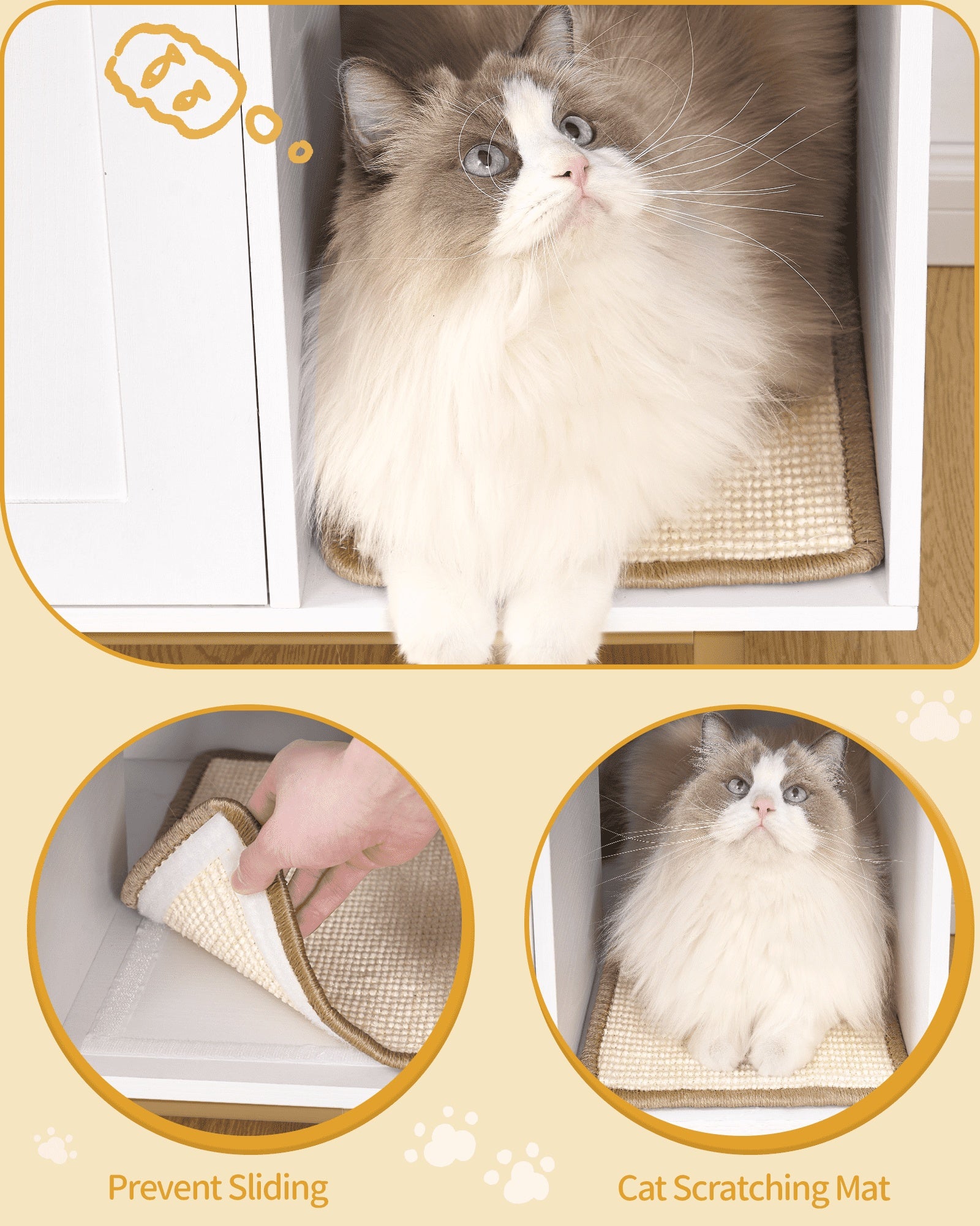 Hzuaneri Cat Litter Box Enclosure Enclosed, Hidden Litter Box Cabinet Furniture with Storage, White and Gold