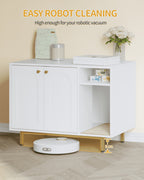 Hzuaneri Cat Litter Box Enclosure Enclosed, Hidden Litter Box Cabinet Furniture with Storage, White and Gold