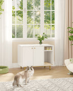 Hzuaneri Cat Litter Box Enclosure Enclosed, Hidden Litter Box Cabinet Furniture with Storage, White and Gold