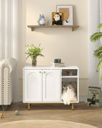 Hzuaneri Cat Litter Box Enclosure Enclosed, Hidden Litter Box Cabinet Furniture with Storage, White and Gold