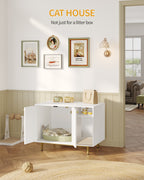 Hzuaneri Cat Litter Box Enclosure Enclosed, Hidden Litter Box Cabinet Furniture with Storage, White and Gold