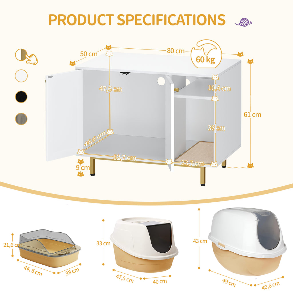 Hzuaneri Cat Litter Box Enclosure Enclosed, Hidden Litter Box Cabinet Furniture with Storage, White and Gold