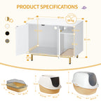 Hzuaneri Cat Litter Box Enclosure Enclosed, Hidden Litter Box Cabinet Furniture with Storage, White and Gold