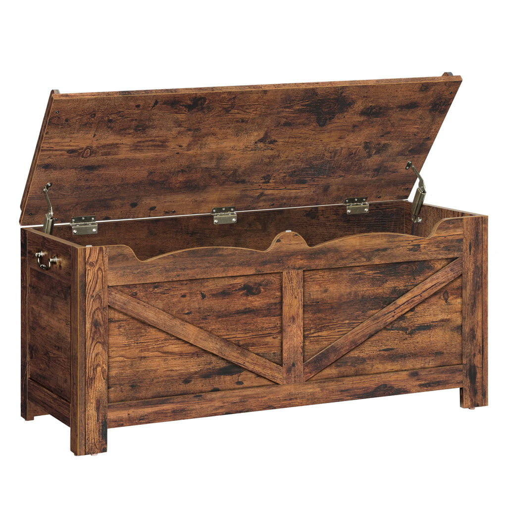 39.4 Inches Storage Chest, Storage Bench with Safety Hinge, Supports 330 lb and Easy Assembly, 50 Gal Toy Trunk for Entryway, Bedroom, Living Room, Rustic Brown