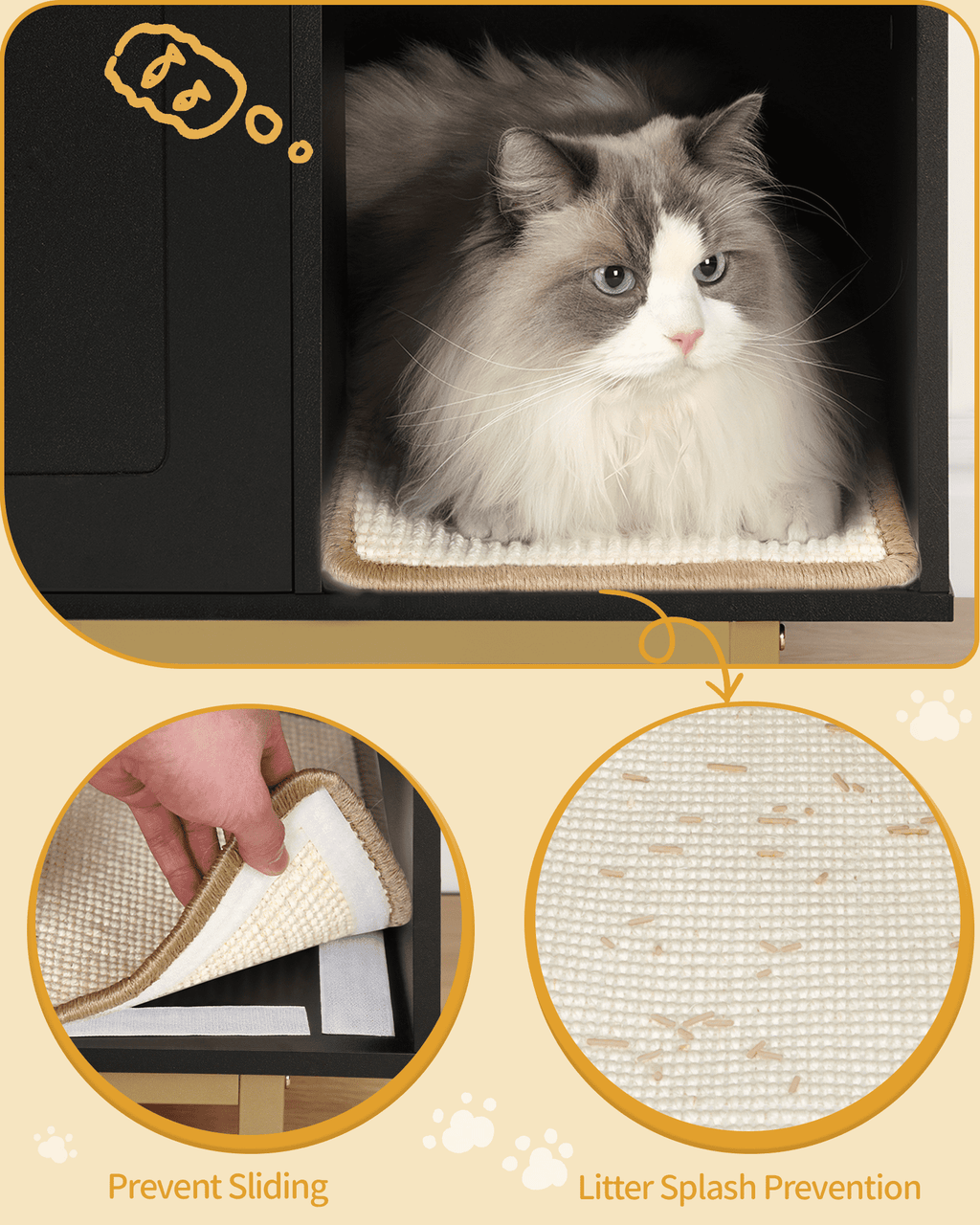 Cat Litter Box Enclosure 39.4" with Storage, Wooden Cabinet with Sisal Mat for Living Room, Black and Gold