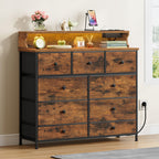 Hzuaneri 9-Drawer Dresser, LED Light Strip, 2 USB & 2 AC Ports