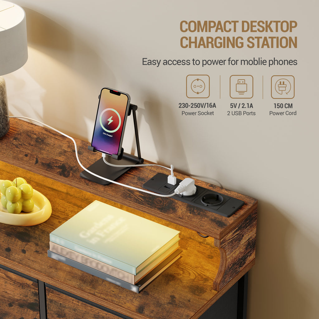 Hzuaneri 9-Drawer Dresser, LED Light Strip, 2 USB & 2 AC Ports