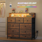 Hzuaneri 9-Drawer Dresser, LED Light Strip, 2 USB & 2 AC Ports