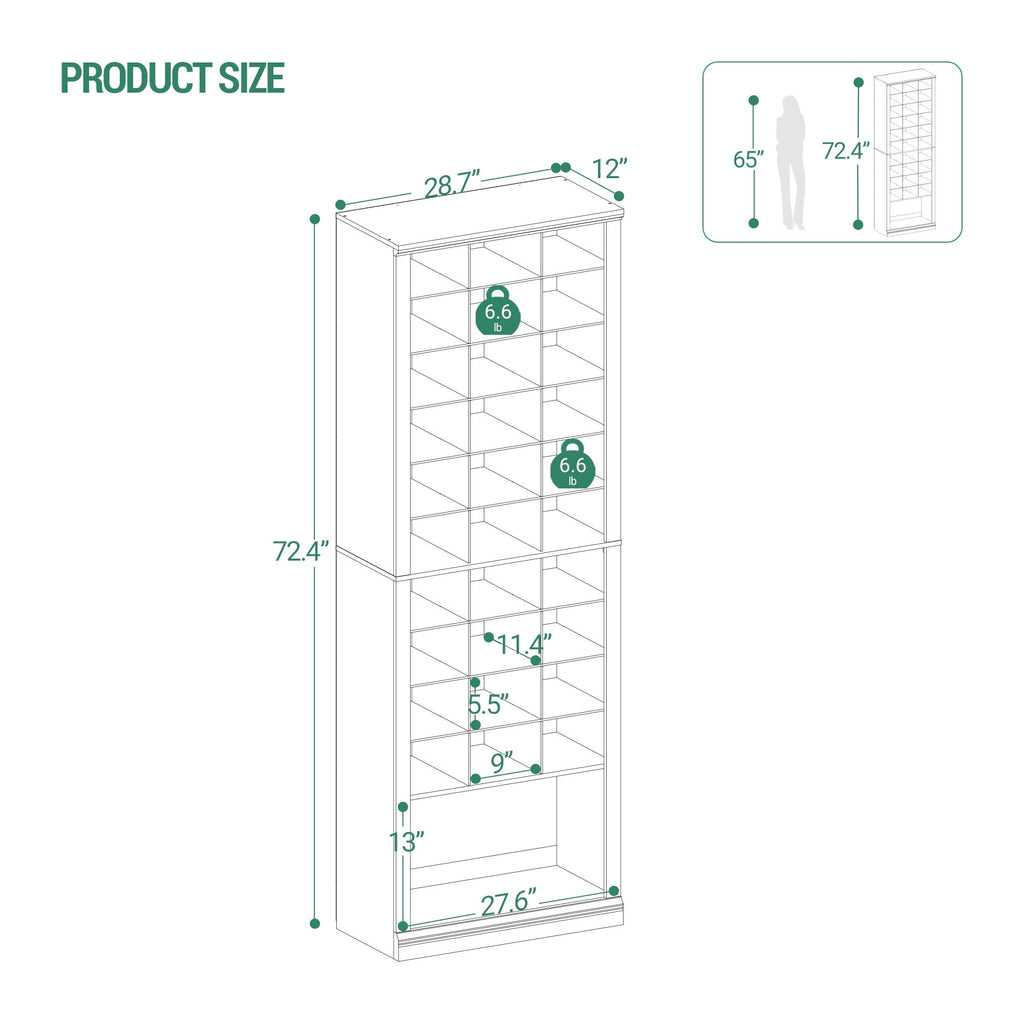 Hzuaneri 11-Tier Shoe Storage Cabinet, 28.7 in Wide Wooden Shoe Rack with 30 Cubbies, Tall Freestanding Shoe Organizer for 30-33 Pairs, Easy Assembly Shoe Cabinet for Closet, Entryway, Living Room, White