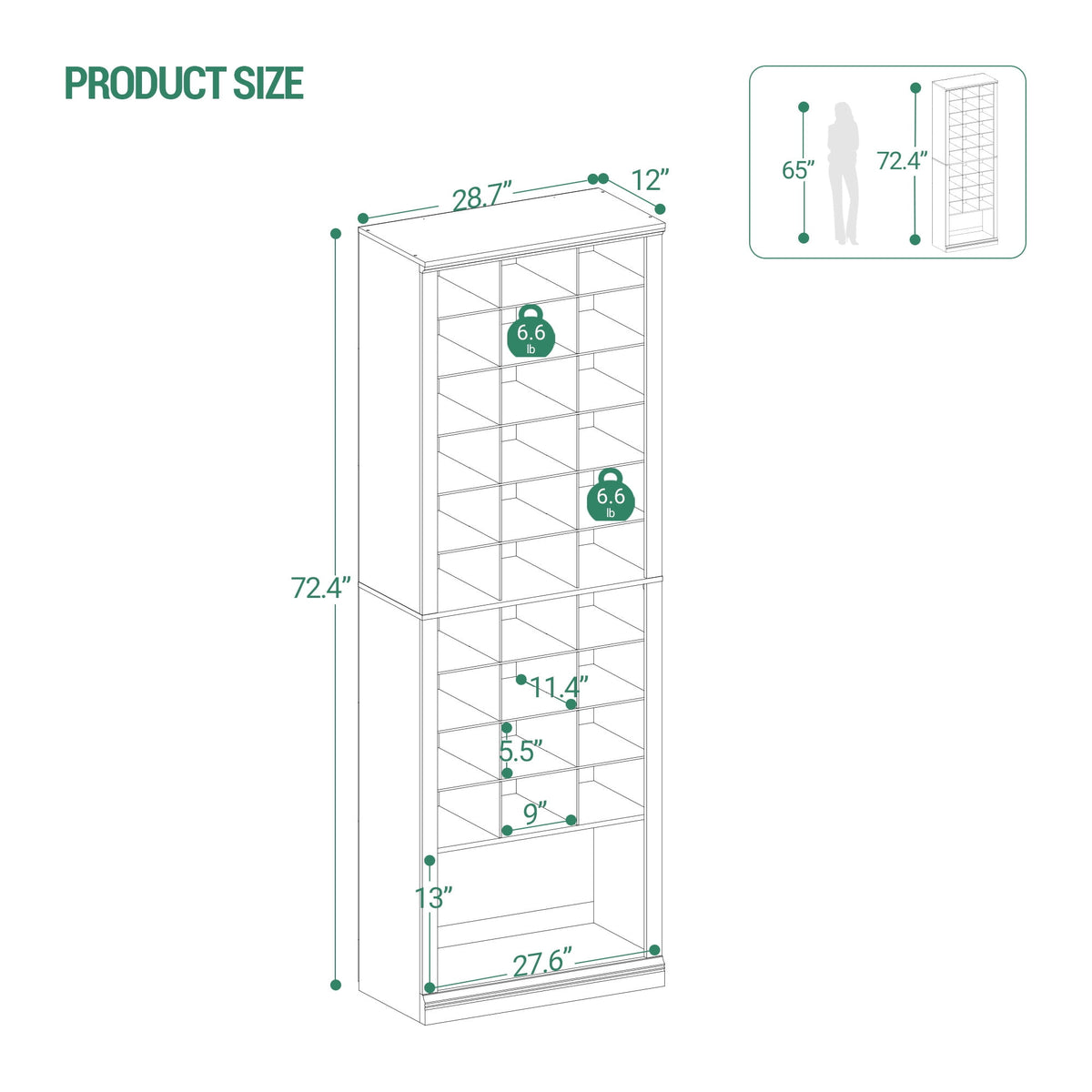Hzuaneri 11-Tier Shoe Storage Cabinet, 28.7 in Wide Wooden Shoe Rack with 30 Cubbies, Tall Freestanding Shoe Organizer for 30-33 Pairs, Easy Assembly Shoe Cabinet for Closet, Entryway, Living Room, White