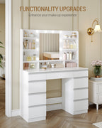 Hzuaneri Large Dressing Table with 10 LED Lights & Mirror, 9 Drawers, 9 Shelves, 3 Colors