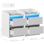 Hzuaneri Nightstand Set of 2 with LED Lights & Charging Station, 2 Drawers, USB Ports & Outlets, White