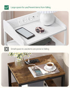 Hzuaneri Bedside Table with LED Lights & Charging Station, 3 Fabric Drawers, USB Ports & Power Outlets, White