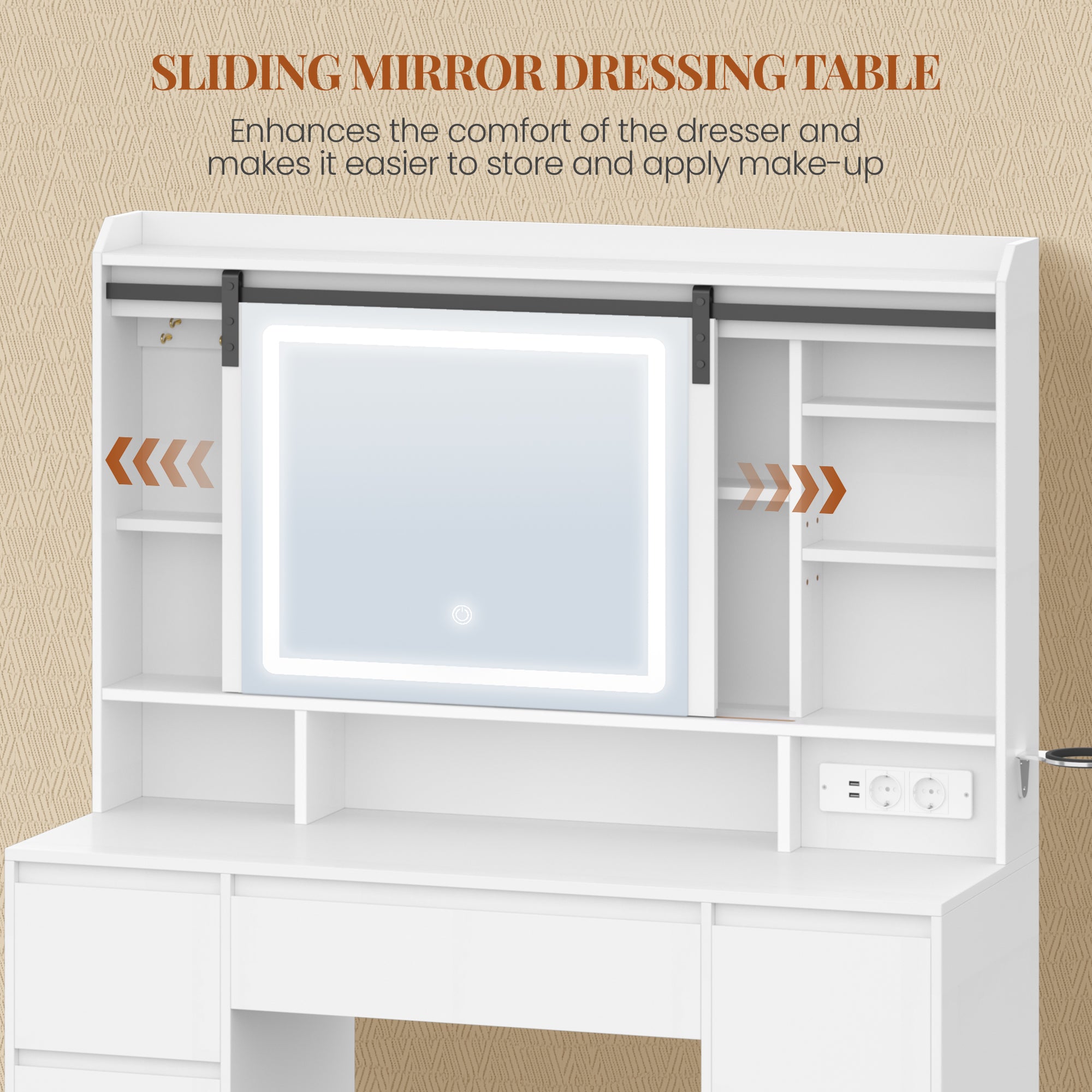 HEXCELEN Dressing Table with Removable Mirror, Vanity Table, 7 Drawers, Open Shelves, for Bedroom 40 × 108 × 148.6 cm, White,108603X
