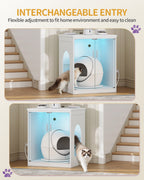Hzuaneri Extra Large Cat Litter Box Enclosure, Self-Cleaning Hidden Cabinet with Glass Door and RGB Light, Modern,White