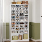 Hzuaneri 11-Tier Shoe Storage Cabinet, Wooden Shoe Rack with 40 Cubbies, Tall Freestanding Shoe Organizer for 40-44 Pairs Pairs, Easy Assembly Shoe Cabinet for Closet, Entryway, Living Room, White