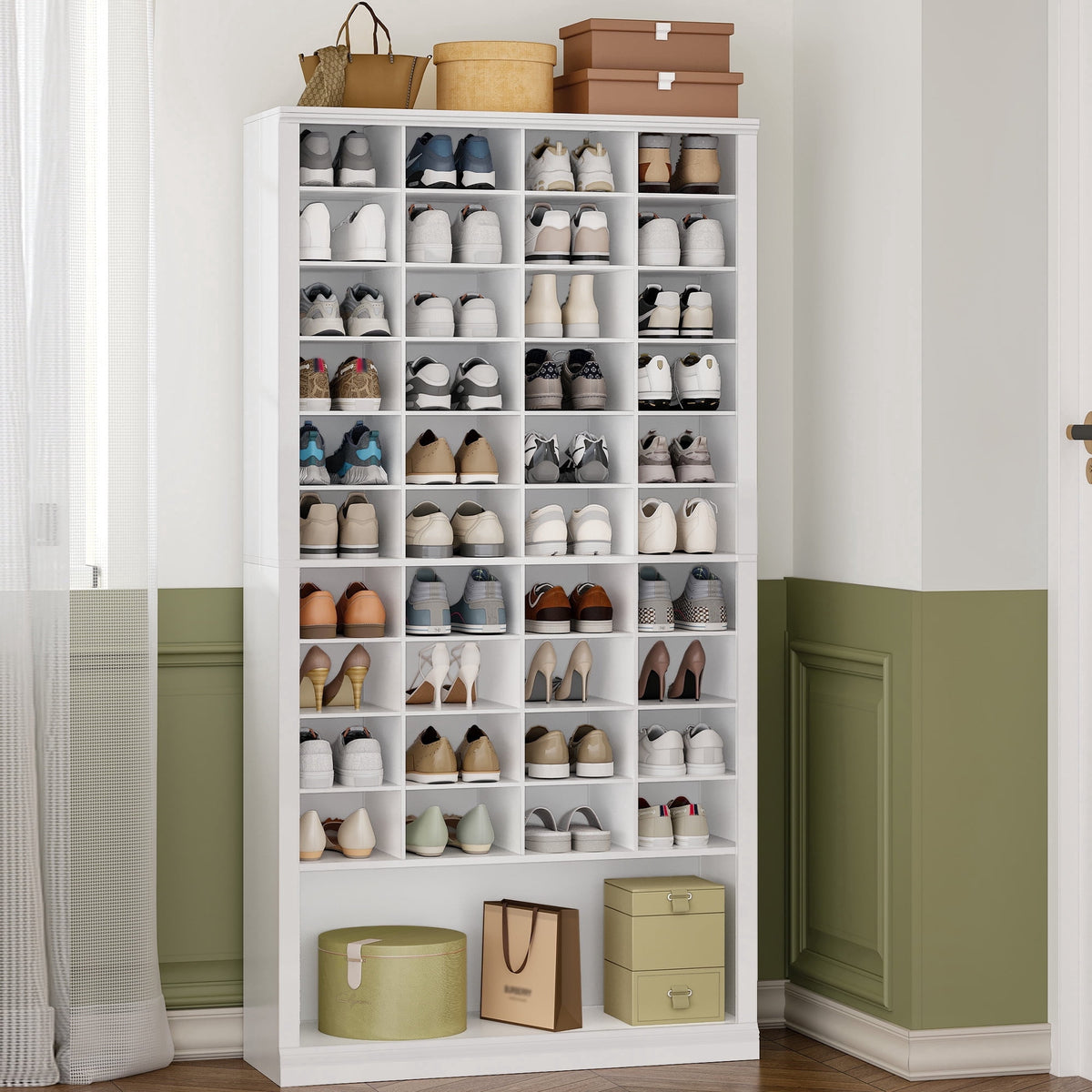 Hzuaneri 11-Tier Shoe Storage Cabinet, Wooden Shoe Rack with 40 Cubbies, Tall Freestanding Shoe Organizer for 40-44 Pairs Pairs, Easy Assembly Shoe Cabinet for Closet, Entryway, Living Room, White