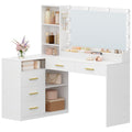 HEXCELEN Dressing Table with Large Mirror, Corner Vanity Table with 5 Drawers, Multiple Open Storage Compartments, 40 x 120 x 139 cm, White,120103X