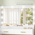 HEXCELEN Dressing Table with Large Mirror, Corner Vanity Table with 5 Drawers, Multiple Open Storage Compartments, 40 x 120 x 139 cm, White,1120103X