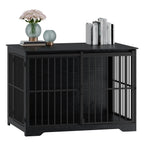 Hzuaneri 44 Inch Dog Crate Furniture, XL Indoor Dog Kennel for Large Dog with Barn Door, Heavy Duty Wooden Dog Cage as TV Stand & End Table, Black
