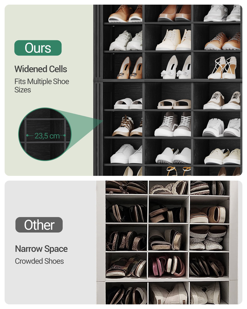 Hzuaneri Shoe Storage Cabinet, 13 Tier Tall Shoe Cabinet with Cubby, Wooden Shoe Rack Organizer, 52 Pairs, for Entryway, Hallway, Bedroom, Black