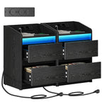 Hzuaneri Nightstand Set of 2 with LED Lights & Charging Station, 2 Drawers, USB Ports & Outlets, Black