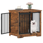 Hzuaneri 27.2" Dog Crate Furniture with Barn Door, Heavy Duty Wooden Kennel for Small Dogs up to 22 lb, Rustic Brown