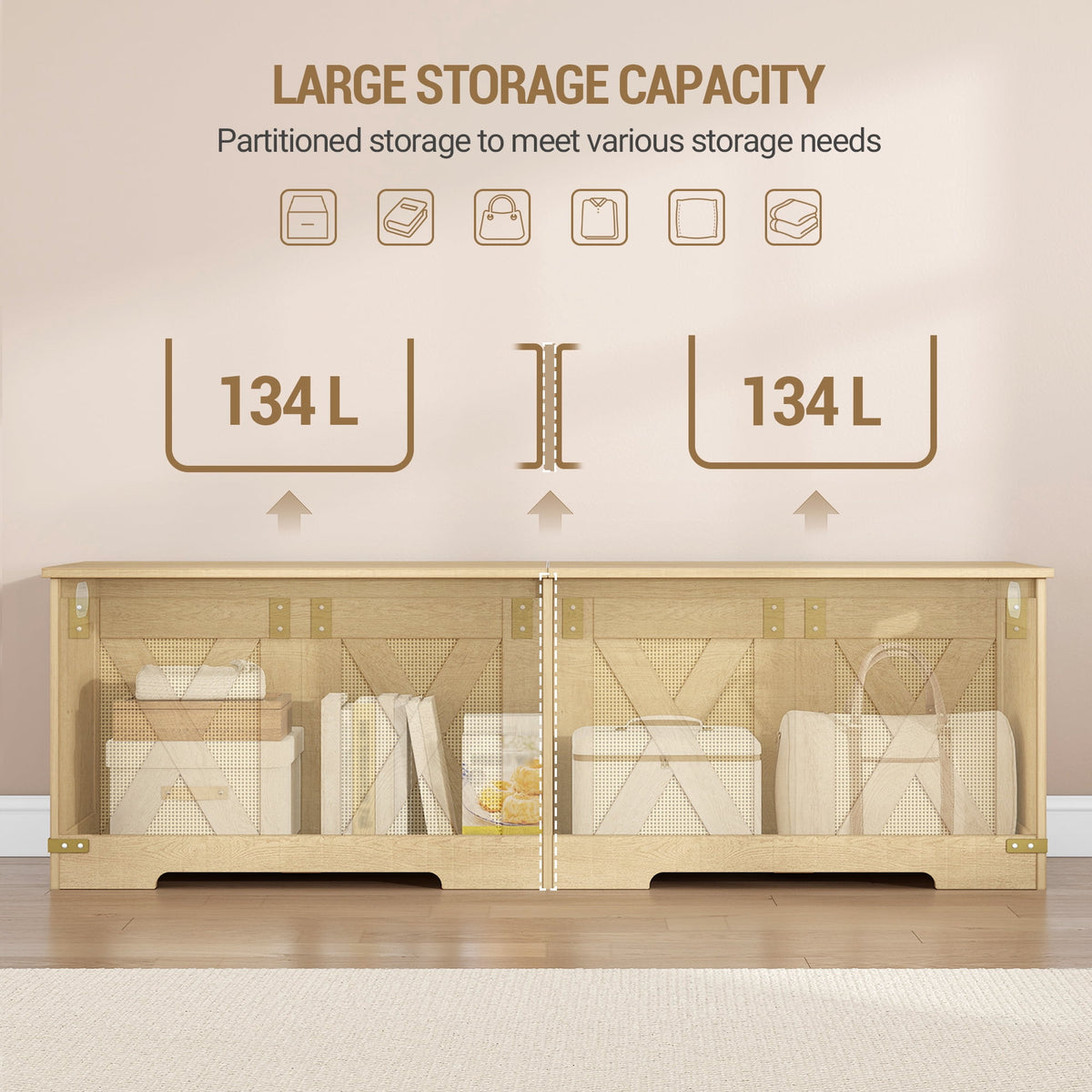 Hzuaneri 59" Extra Large Storage Chest, Storage Bench with Lift Top, 2 Safety Hinges, Shoe BenchToy Chest with Wooden Seat for Entryway, Bedroom, Living Room, Camel Yellow