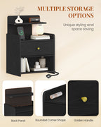 HEXCELEN Nightstand, Side Table with 1 Drawer and 2 Open Compartments, Bedside Table, Sofa Table, Space-Saving, for Bedroom, Living Room, Modern, Black 411104X