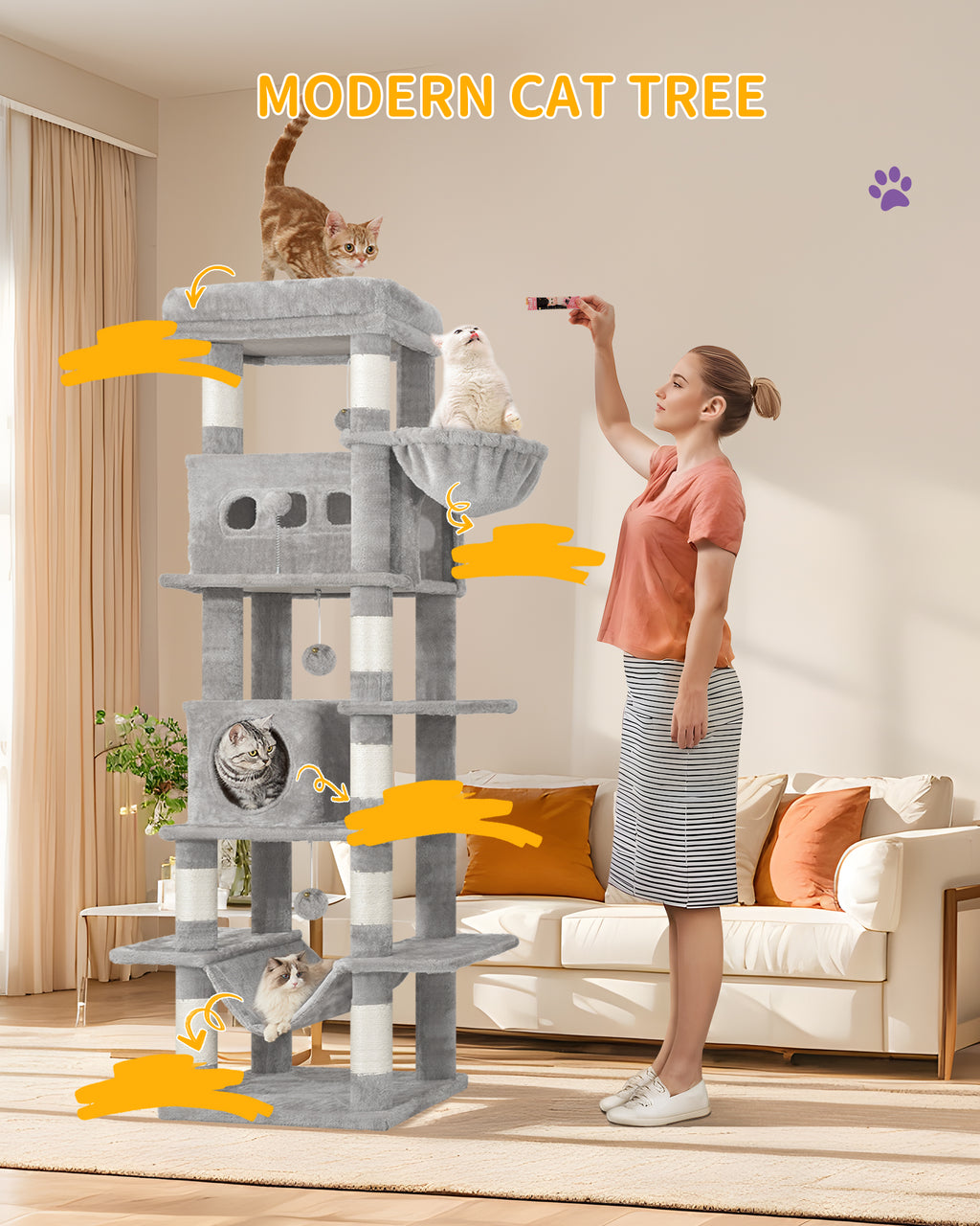 Hzuaneri Cat Tree,  Large Cat Tower for Indoor Cats, Multi-Level Cat House with Condo