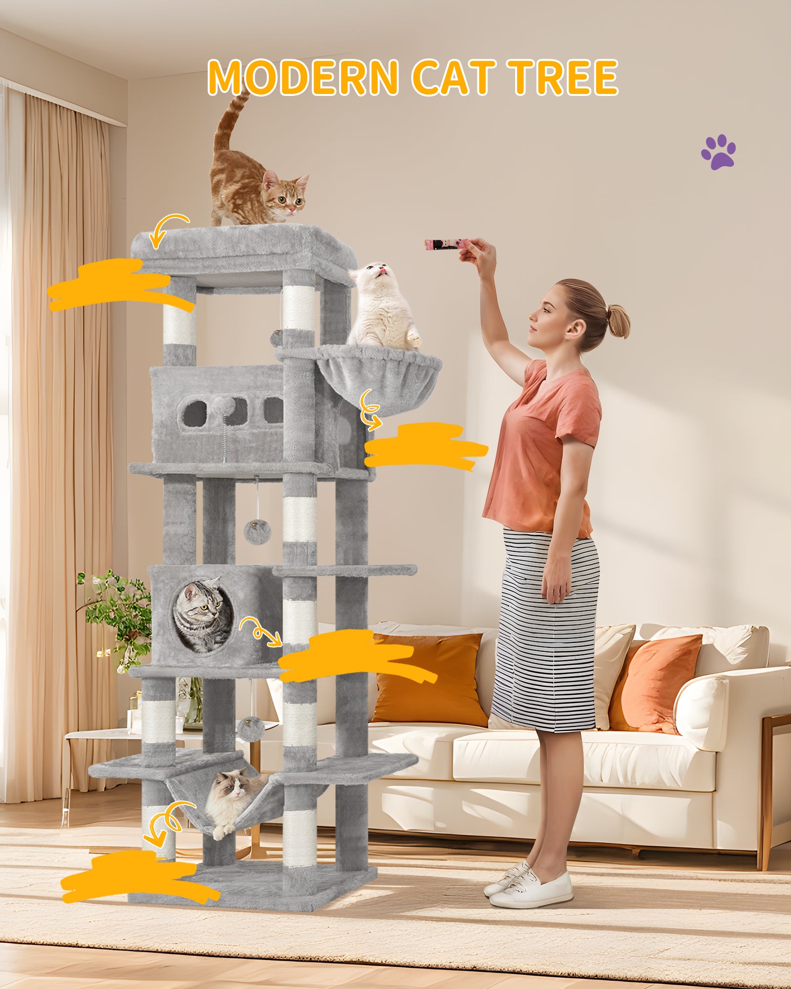 Hzuaneri Cat Tree,  Large Cat Tower for Indoor Cats, Multi-Level Cat House with Condo