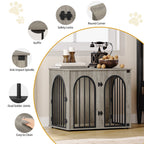 Hzuaneri 26.8" Dog Crate Furniture, Wooden Dog Kennel with Cushion, Indoor Dog Cage for Small Dogs, Decorative Pet House Side End Table, Chew-Resistant, Greige