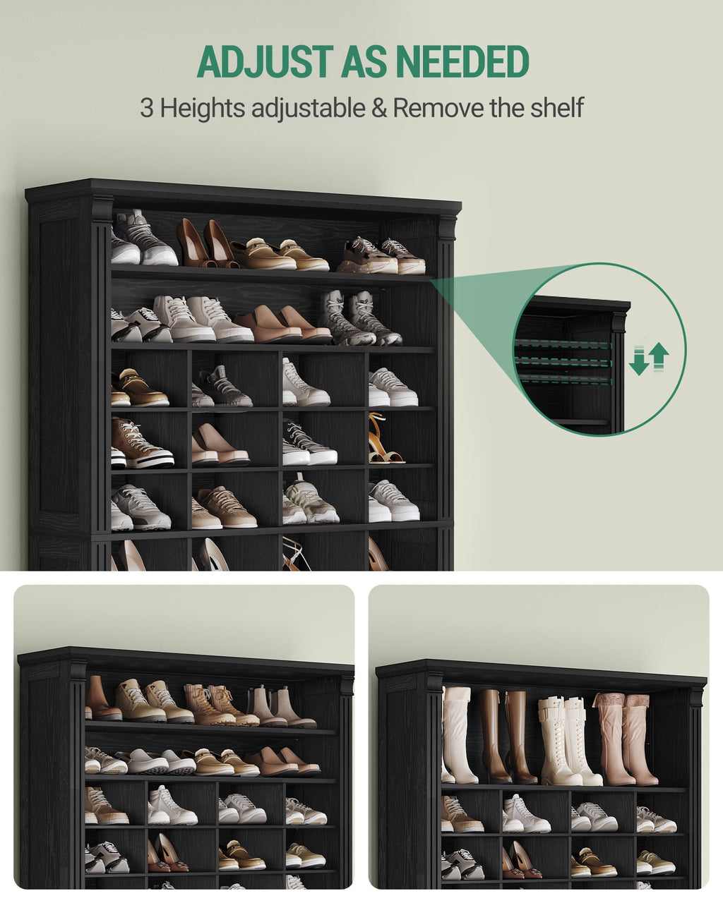 Hzuaneri Shoe Storage Cabinet, 13 Tier Tall Shoe Cabinet with Cubby, Wooden Shoe Rack Organizer, 52 Pairs, for Entryway, Hallway, Bedroom, Black