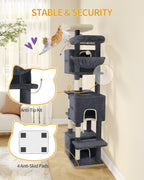 Hzuaneri Large Cat Tree, 193 cm High, XXL Cat Tree, with 7 Scratching Posts, 3 Caves, 2 Platforms, 2 Plush Balls, Basket