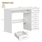 Hzuaneri Computer Desk with 5 Drawers, Office Desk, Modern Table with Shelf for Study, Office, Bedroom, 50 x 108 x 75 cm, White CD10503X