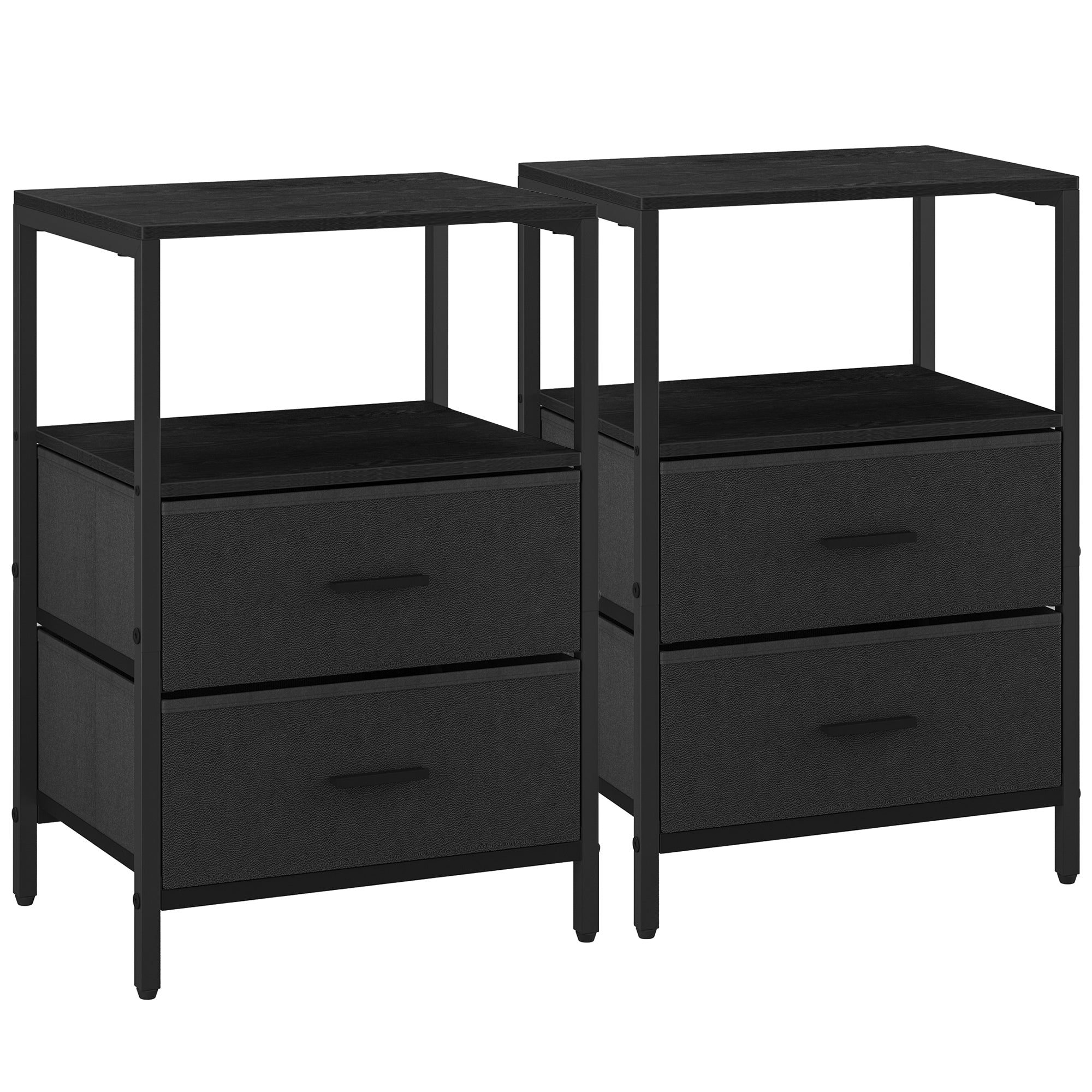 Hzuaneri Bedside Table Set of 2 with 2 Fabric Drawers & Shelf, Nightstand for Bedroom and Living Room, Black