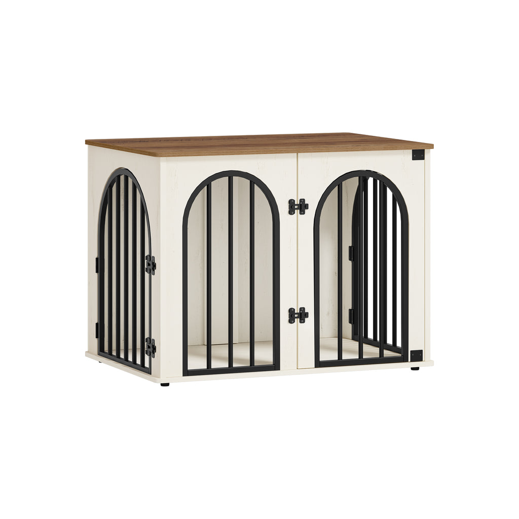 Hzuaneri Dog Cage Furniture, 80cm Dog Box for Home, 3 Doors, Arched Door, White Brown