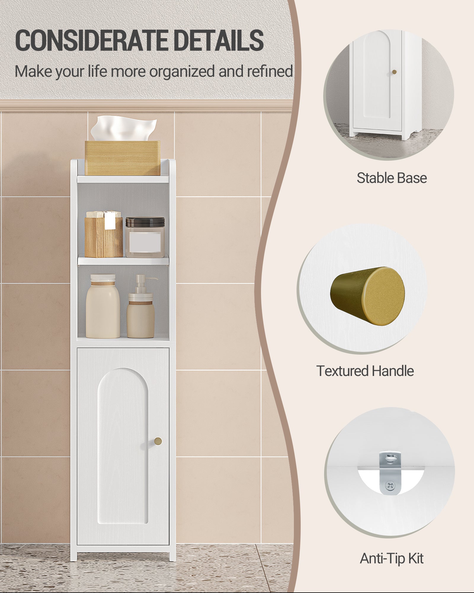 Hzuaneri ‌Narrow Toilet Cabinet with Door, Adjustable Shelves for Bathroom