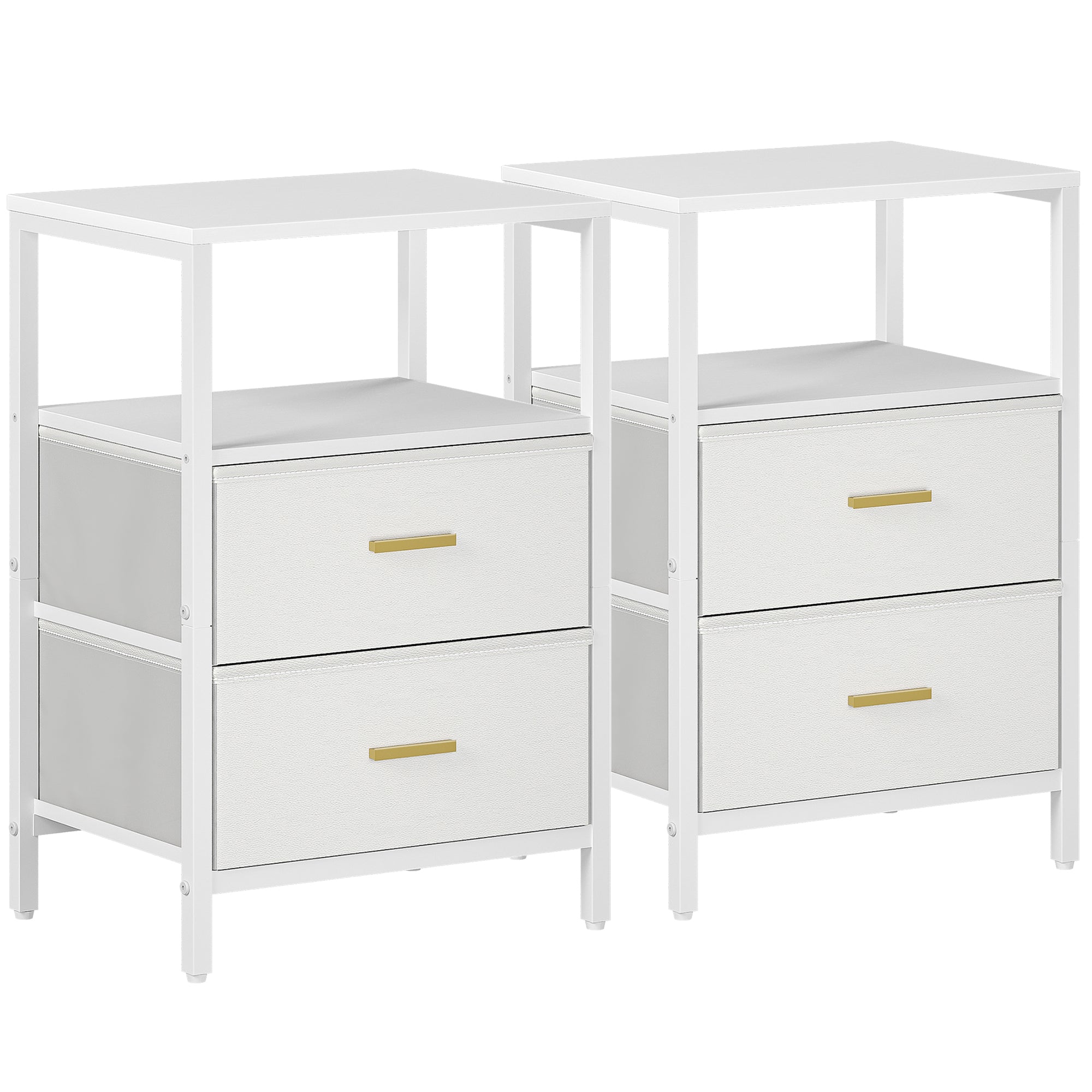 Hzuaneri Bedside Table Set of 2 with 2 Fabric Drawers & Shelf, Nightstand for Bedroom and Living Room, White