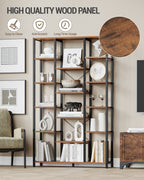 Hzuaneri  6-Level Bookshelf with 15 Adjustable Shelves, Vintage Brown-Black, 30 x 100 x 170 cm