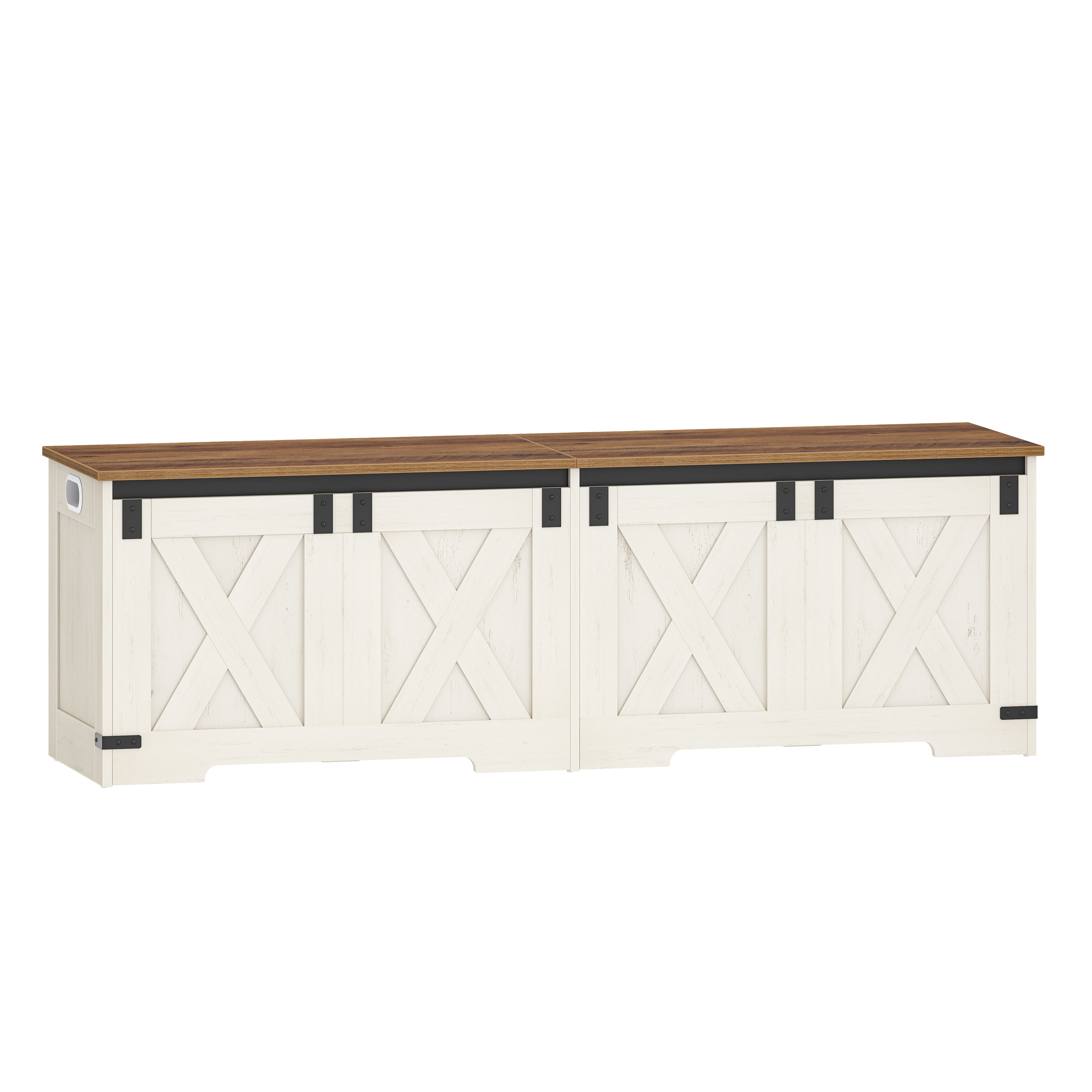Hzuaneri Shoe Bench, Storage Cabinet, 2 Sturdy Hinges, Barn Style, 40 x 150 x 48.5 cm, Seat Chest for Entryway, Bedroom, White Brown, SB15014X