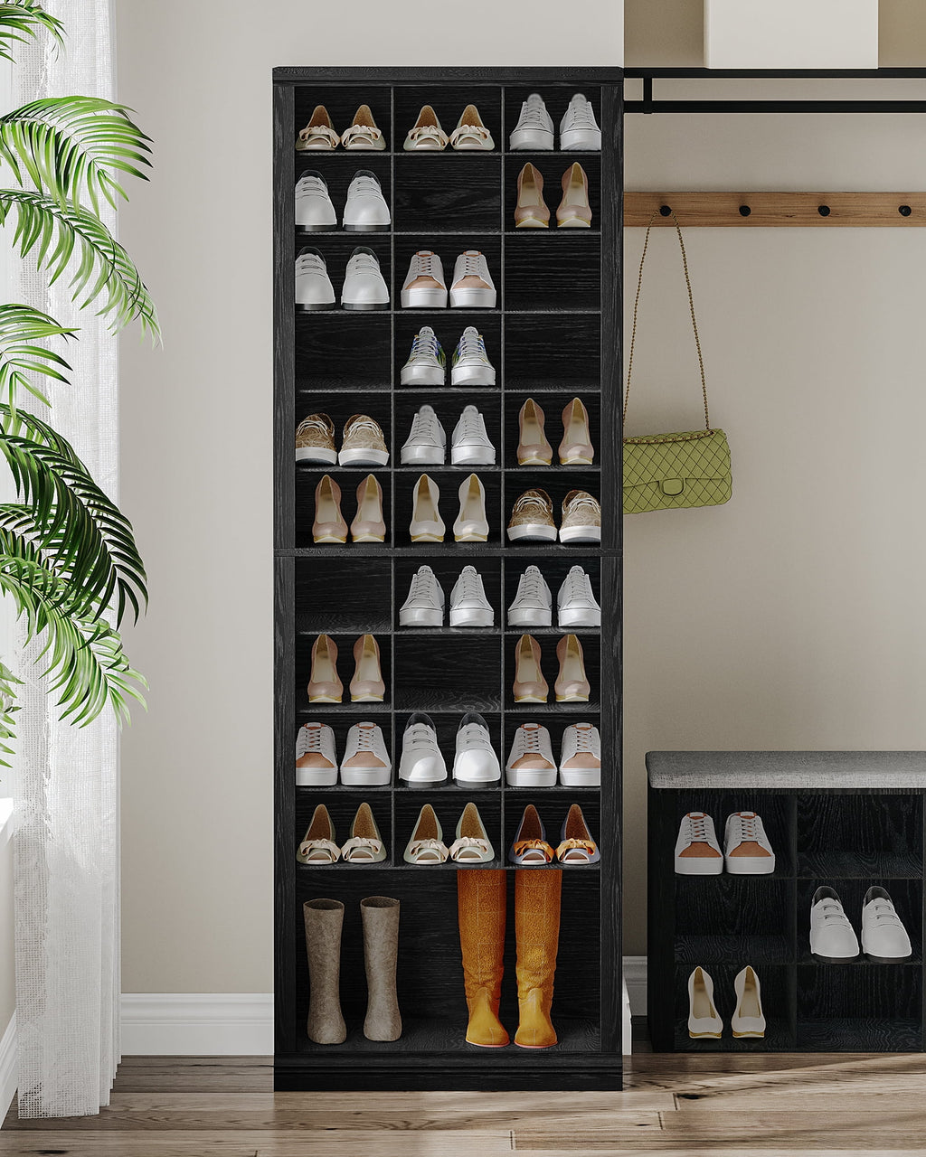 Hzuaneri 11-Tier Shoe Storage Cabinet, Wooden Shoe Rack with 30 Cubbies, Tall Freestanding Shoe Organizer for 30-33 Pairs, Easy Assembly Shoe Cabinet for Closet, Entryway, Living Room