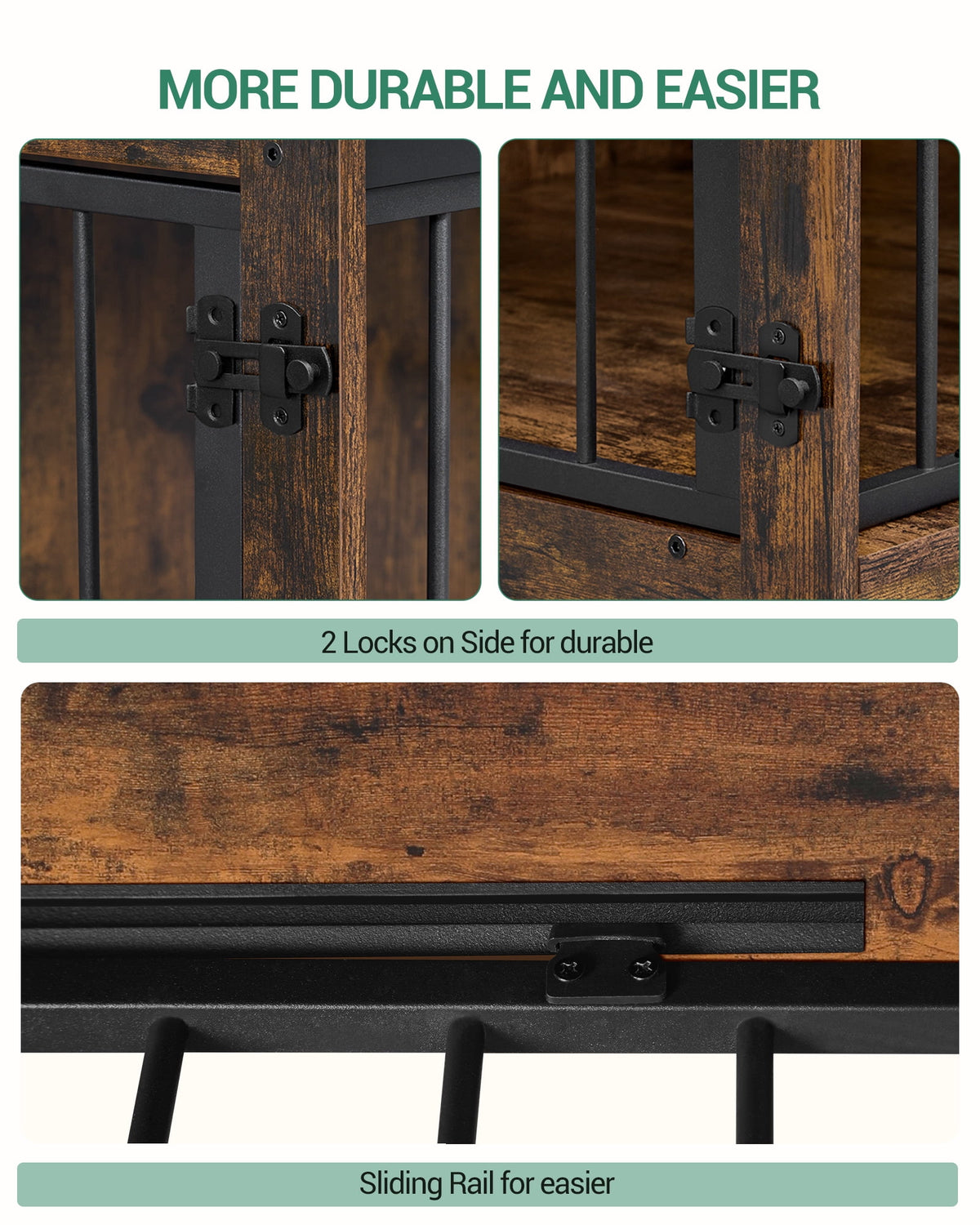 Hzuaneri 44 Inch Dog Crate Furniture, XL Indoor Dog Kennel for Large Dog with Barn Door, Heavy Duty Wooden Dog Cage as TV Stand & End Table, Rustic Brown